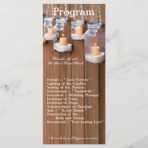 25 4x9 Wedding Program Mason Jar Candle Lights