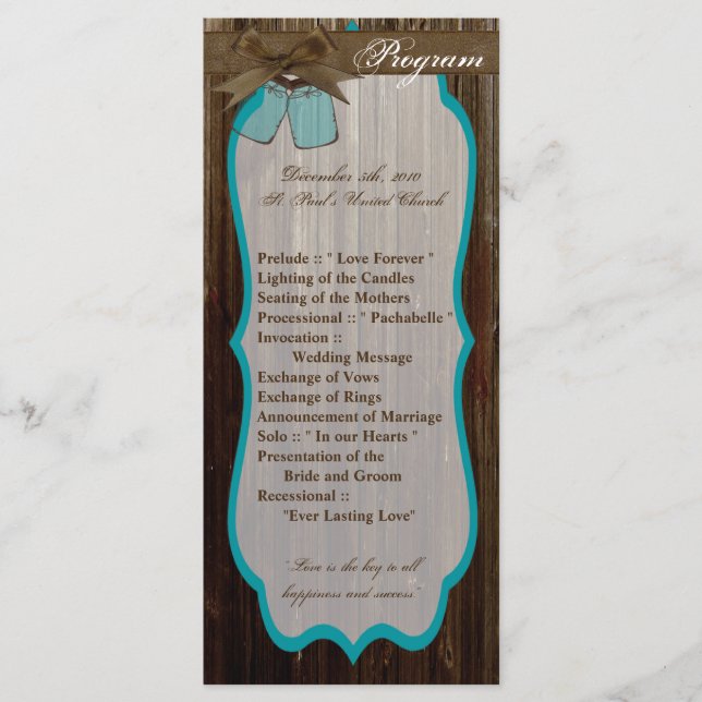 25 4x9 Wedding Program Mason Jar Initials Rustic (Front)