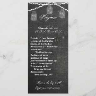 25 4x9 Wedding Program Mason Jar String Lights Cha