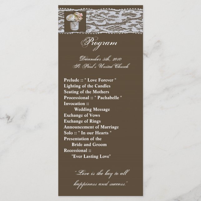 25 4x9 Wedding Program Mason Jars with Roses (Front)