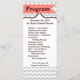 25 4x9 Wedding Program Modern Chevron Stripe Coral