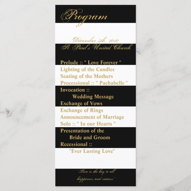 25 4x9 Wedding Program Modern Stripe Black White (Front)