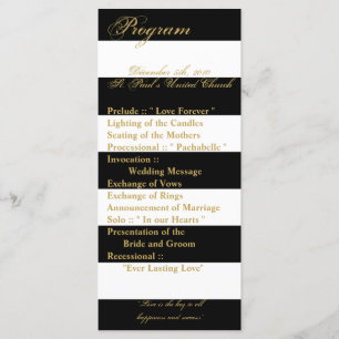 25 4x9 Wedding Program Modern Stripe Black White