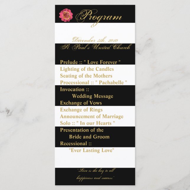 25 4x9 Wedding Program Modern Stripe Black White (Front)