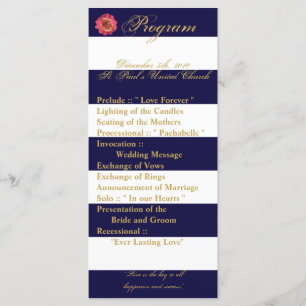 25 4x9 Wedding Program Modern Stripe Navy Blue