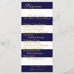 25 4x9 Wedding Program Modern Stripe Navy White
