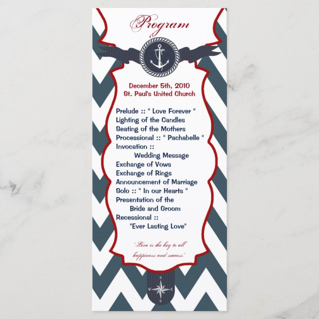 25 4x9 Wedding Program Nautical Anchor Compass Oce (Front)