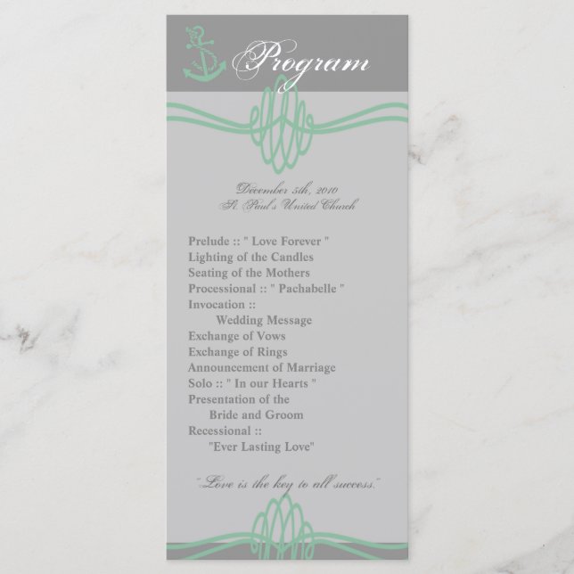 25 4x9 Wedding Program Nautical Knot Anchor Tiff (Front)