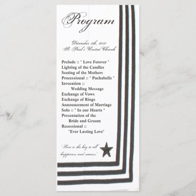 25 4x9 Wedding Program Navy Summer Dress Whites Un (Front)