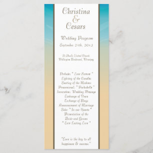 25 4x9 Wedding Program Ocean Beach Shore Seashells