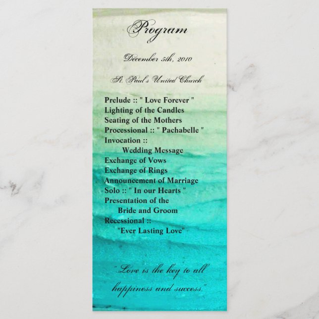 25 4x9 Wedding Program Ombre Blue Frosting (Front)