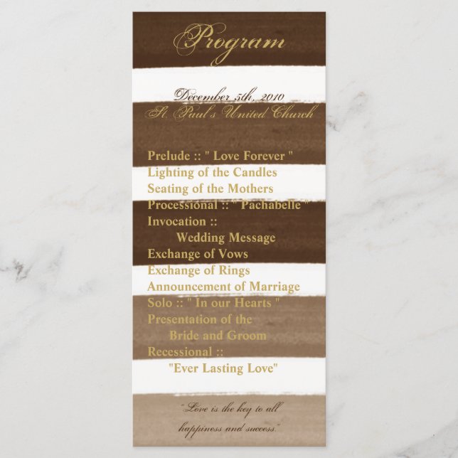 25 4x9 Wedding Program Ombre Stripe Brown Line (Front)