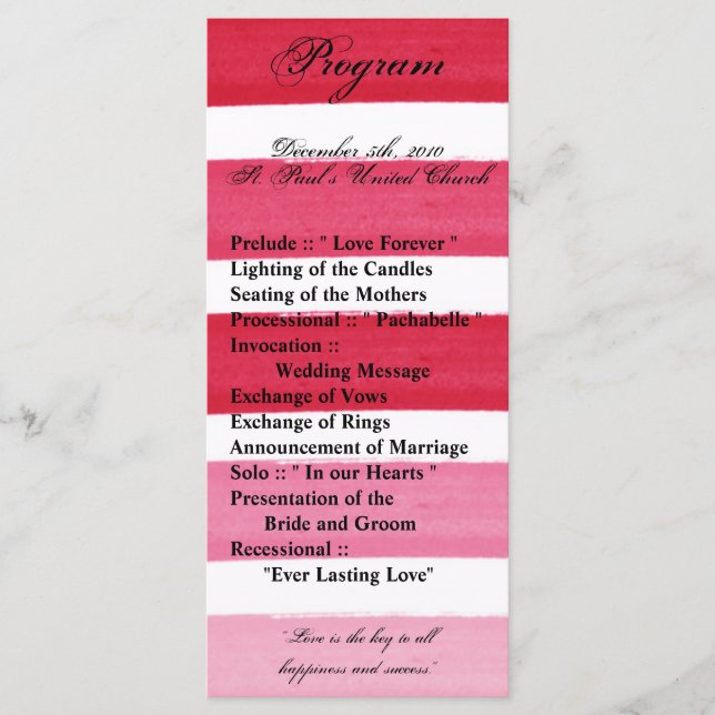 25 4x9 Wedding Program Ombre Stripe Pink Line Fade (Front)