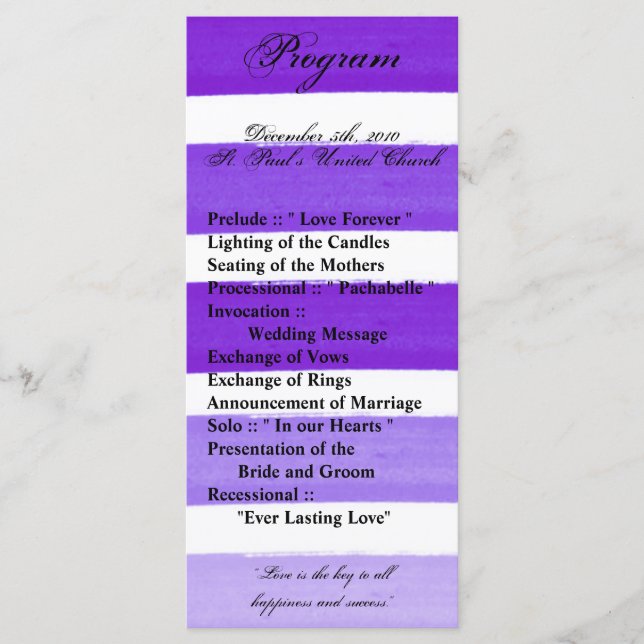 25 4x9 Wedding Program Ombre Stripe Purple Line (Front)