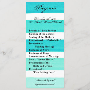 25 4x9 Wedding Program Ombre Stripe Teal Line