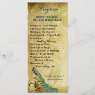 25 4x9 Wedding Program Peacock Vintage Feathers