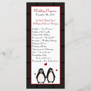 25 4x9 Wedding Program Penguin Love Couple Mate fo