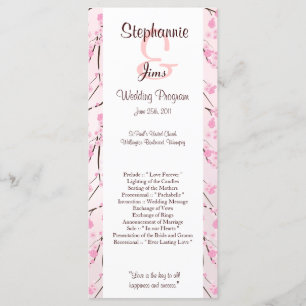 25 4x9 Wedding Program Pink Cherry Blossom