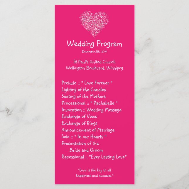 25 4x9 Wedding Program Pink Floral Petals Flower (Front)