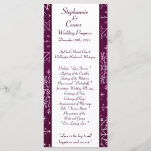 25 4x9 Wedding Program Purple Star and Snowflakes