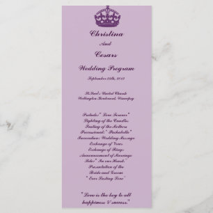 25 4x9 Wedding Program Royal Purple Crown/Swirls l