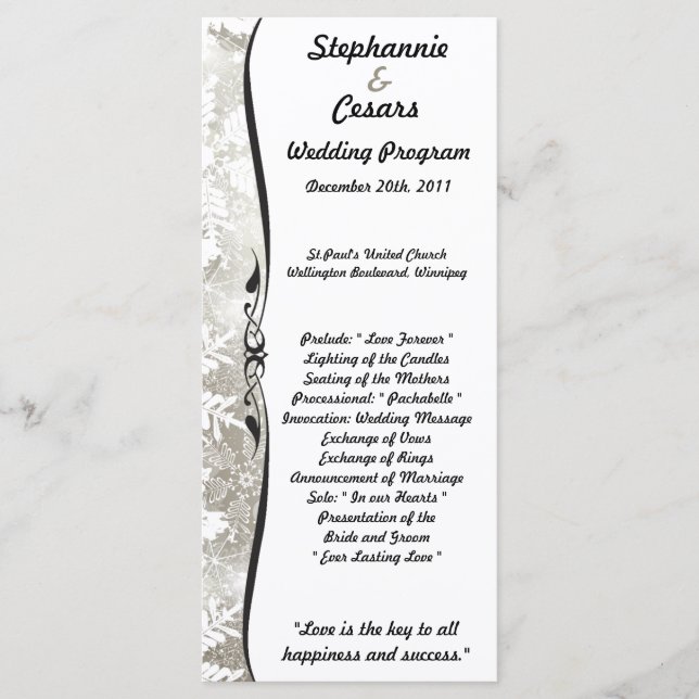 25 4x9 Wedding Program Silver Christmas Blur (Front)
