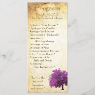 25 4x9 Wedding Program Spring Tree Aged Paper Vint