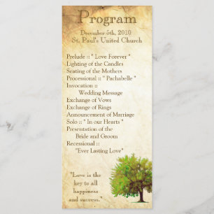 25 4x9 Wedding Program Spring Tree Aged Paper Vint