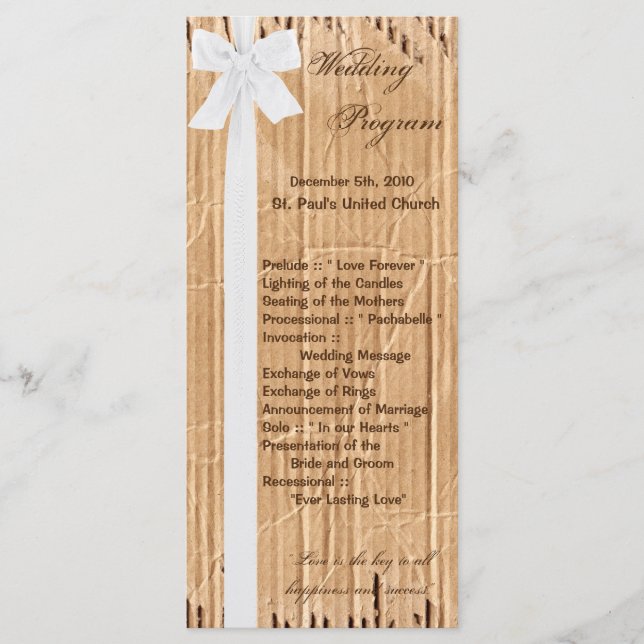 25 4x9 Wedding Program Torn Cardboard Moving Box (Front)