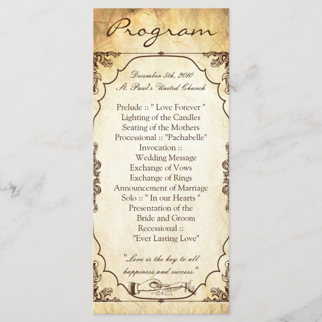 25 4x9 Wedding Program Vintage Ceremony Ring Excha (Front)