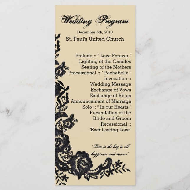 25 4x9 Wedding Program Vintage Lace Applique Dolli (Front)