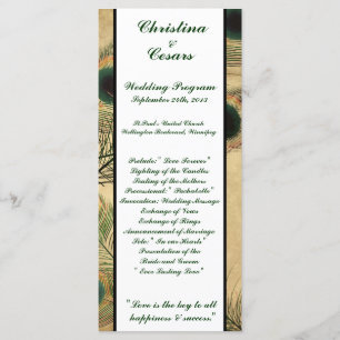 25 4x9 Wedding Program Vintage Peacock Green aged
