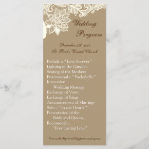 25 4x9 Wedding Program Vintage Victorian Lace Tan