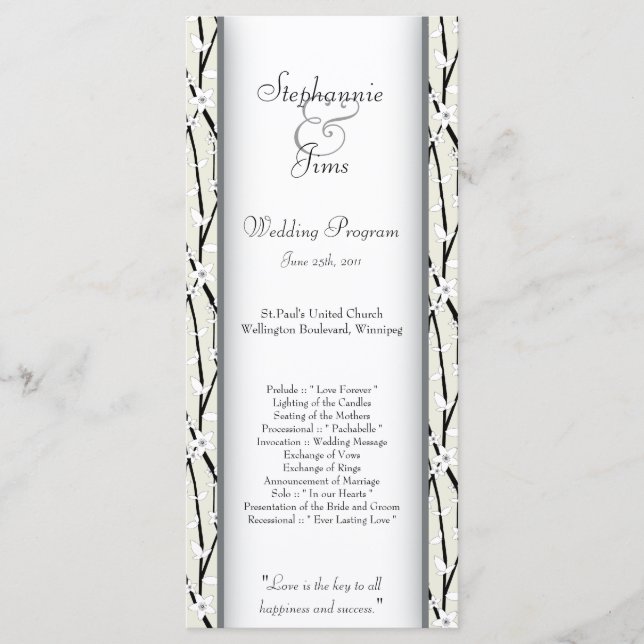 25 4x9 Wedding Program Winter Blossom (Front)
