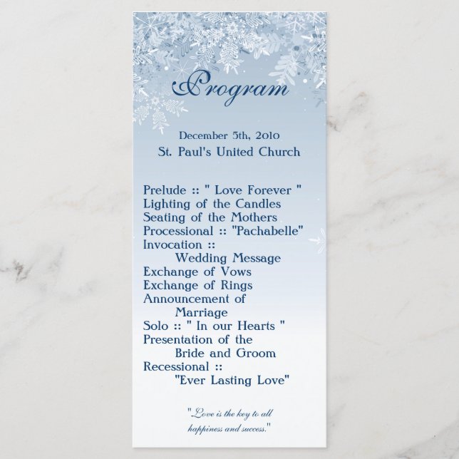 25 4x9 Wedding Program Winter Wonderland Trees Cry (Front)