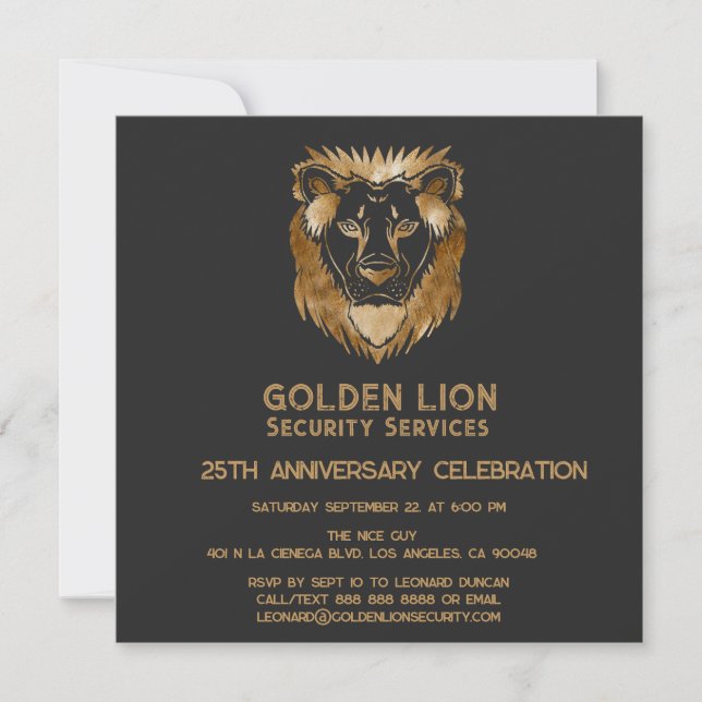 25 Anniversary Luxe Black Gold Lion Business Logo Invitation (Front)