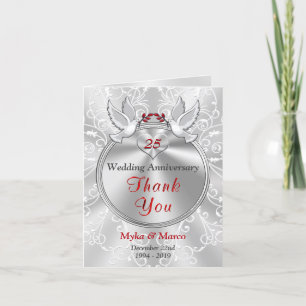 25 ans Mariage Anniversaire Merci Cartes de notes
