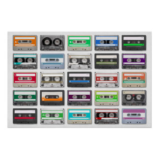 25 audio cassettes isolated on white background poster
