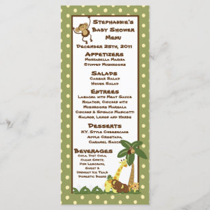 25 bébés de jungle de cartes de menu