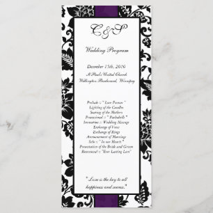 25 Black/Purple Floral Damask Wedding Programs