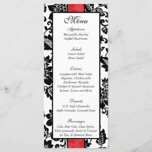 25 Black/Red Floral Damask Wedding Menu