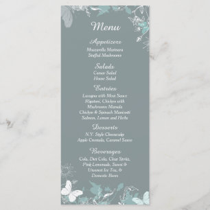 25 Blue Butterfly Wildflower Spring Menu Cards