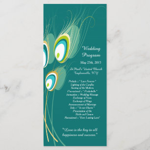 25 Blue Peacock Feather Wedding Programs