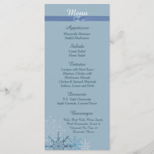 25 Blue Snowflake Winter Menu Cards