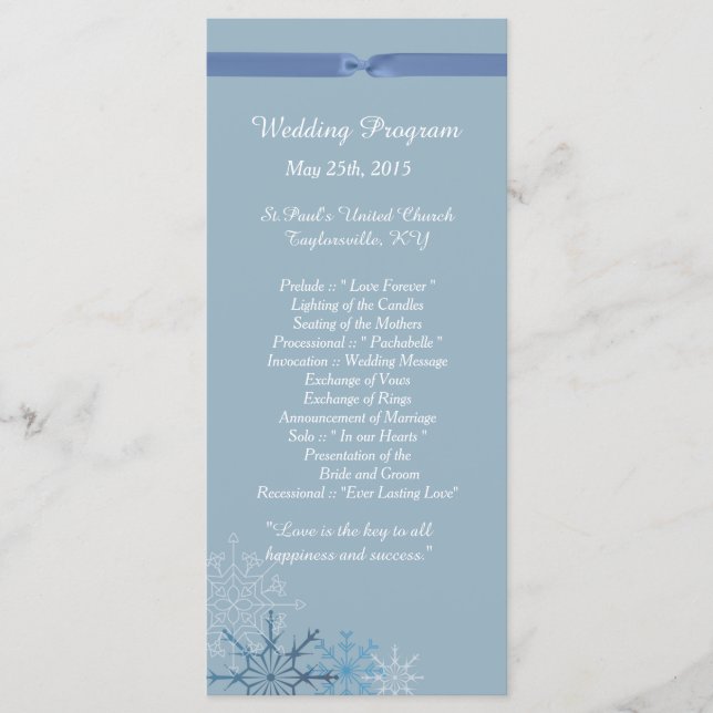 25 Blue Snowflake Winter Wedding Programs (Front)