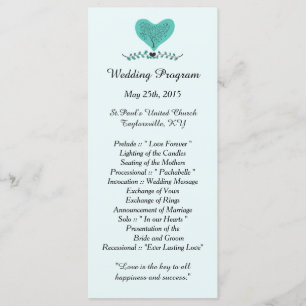 25 Blue Tree and Heart Wedding Programs