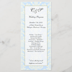 25 Blue/White Damask Wedding Programs