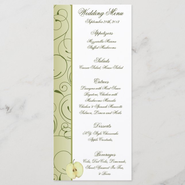 25 Cartes À Menu Green Apple Fruit (Devant)