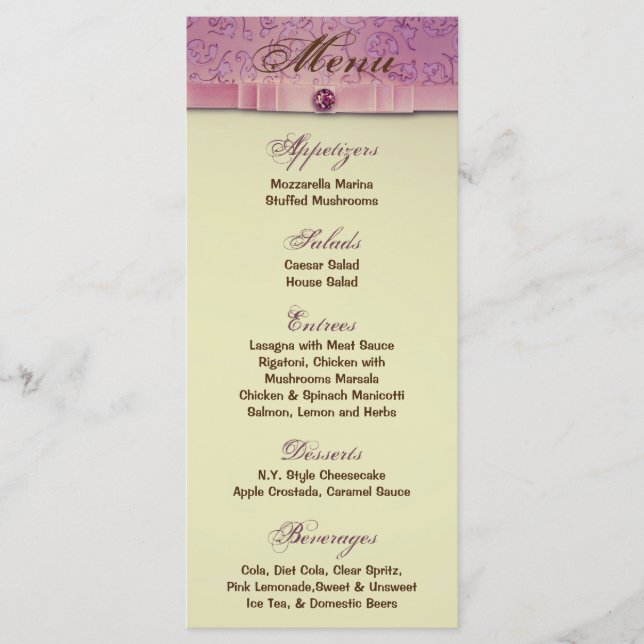 25 Cartes de menu Amethyst Bijou Embossé Papier Fl (Devant)