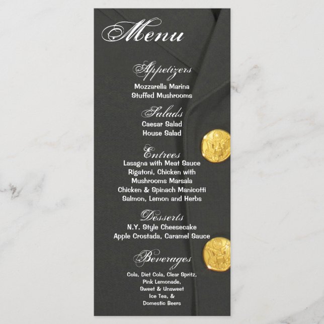 25 Cartes de menu ARMÉE ROBE VERTS UNIFORME (Devant)